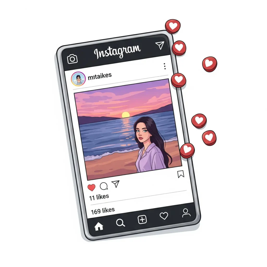 People liking and engaging with an Instagram post shown on a smartphone screen